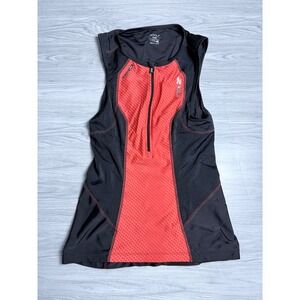 2XU SBR Lite Womens Triathlon Singlet Black Red Half Zip Cycling Running Top M